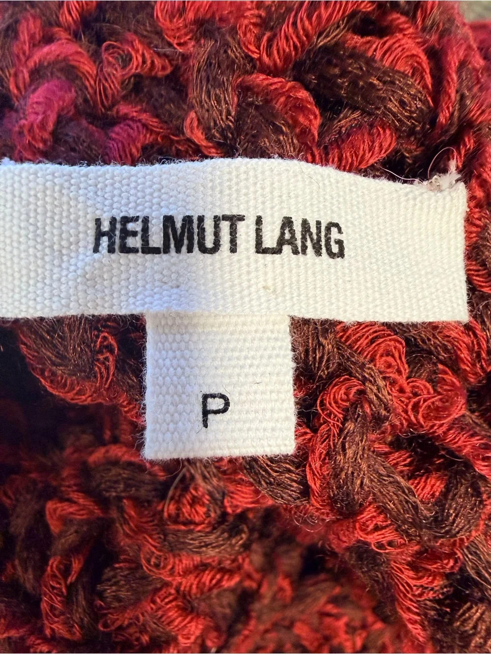 Helmut Lang Open Knit Asymmetrical Turtleneck Sweater XS Red Black Alpaca Wool